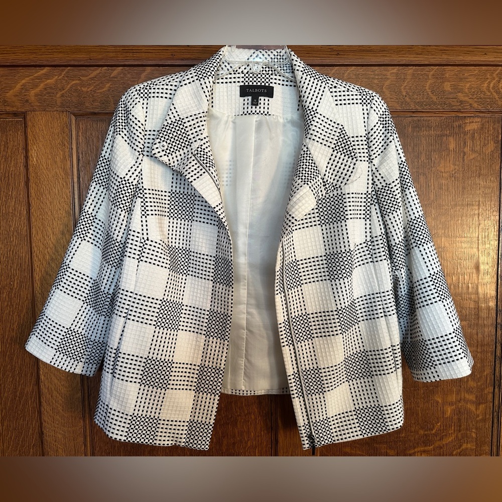Talbots Black & White Plaid Zippered Blazer, Size 12